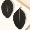 Social Butterfly Collection New Arrivals Black Gold Faux Leather Leaf Earrings