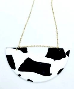 Social Butterfly Collection European Black White Half Moon Necklace