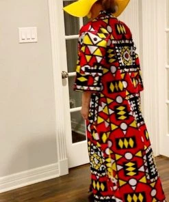 Social Butterfly Collection Red Yellow Black White African Print Kimono Duster