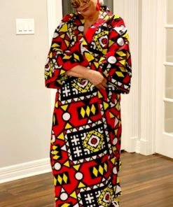 Social Butterfly Collection Red Yellow Black White African Print Kimono Duster