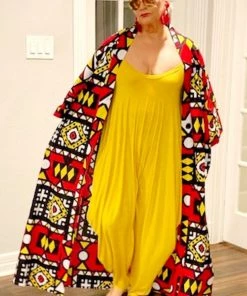 Social Butterfly Collection Red Yellow Black White African Print Kimono Duster