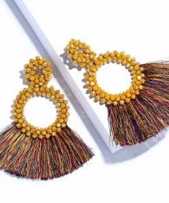 Social Butterfly Collection Multi Color Woven Bead Detail Fan Earrings