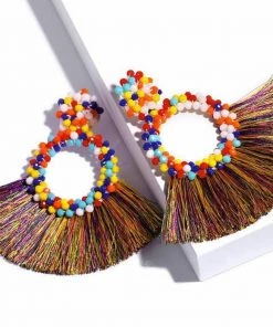Social Butterfly Collection Multi Color Woven Bead Detail Fan Earrings