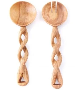 Social Butterfly Collection African Twisted Olive Wood Salad Server Set