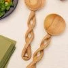 Social Butterfly Collection African Twisted Olive Wood Salad Server Set