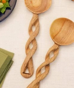 Social Butterfly Collection African Twisted Olive Wood Salad Server Set