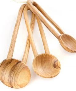 Social Butterfly Collection Sale African Set Of Three Wild Olive Wood Loop Handle Serving Spoons