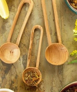 Social Butterfly Collection Sale African Set Of Three Wild Olive Wood Loop Handle Serving Spoons