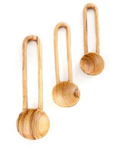 Social Butterfly Collection Sale African Set Of Three Wild Olive Wood Loop Handle Serving Spoons