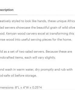 Social Butterfly Collection Kenyan Wild Olive Wood Helping Hands Salad Server Set