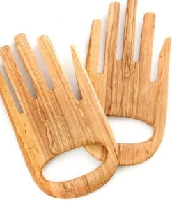 Social Butterfly Collection Kenyan Wild Olive Wood Helping Hands Salad Server Set