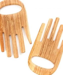 Social Butterfly Collection Kenyan Wild Olive Wood Helping Hands Salad Server Set