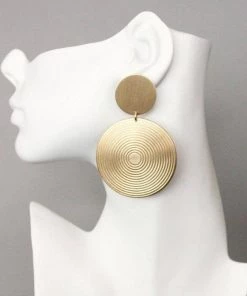 Social Butterfly Collection Brush Gold Circular Statement Earrings