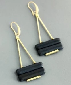 Social Butterfly Collection Stacked Black Stone Gold Earring New Arrivals