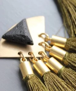 Social Butterfly Collection Black Stone Gold Fringe Detail Earrings