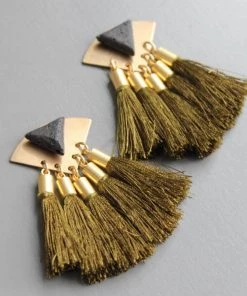 Social Butterfly Collection Black Stone Gold Fringe Detail Earrings
