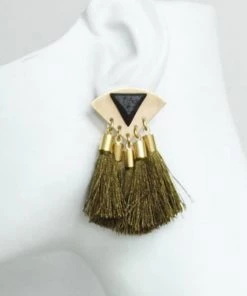 Social Butterfly Collection Black Stone Gold Fringe Detail Earrings