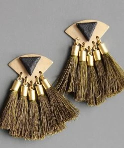 Social Butterfly Collection Black Stone Gold Fringe Detail Earrings