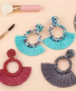 Social Butterfly Collection Multi Color Woven Bead Detail Fan Earrings