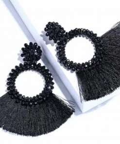 Social Butterfly Collection Multi Color Woven Bead Detail Fan Earrings