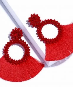 Social Butterfly Collection Accessories Red Woven Bead Detail Fan Earrings