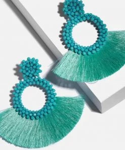 Social Butterfly Collection Sale Turquoise Woven Bead Detail Fan Earrings