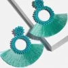Social Butterfly Collection Sale Turquoise Woven Bead Detail Fan Earrings