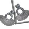 Social Butterfly Collection Grey Woven Bead Detail Fan Earrings