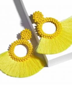 Social Butterfly Collection Accessories Yellow Woven Bead Detail Fan Earrings