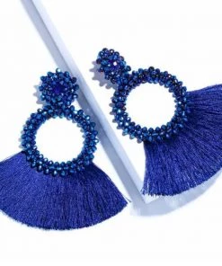 Social Butterfly Collection Royal Blue Woven Bead Detail Fan Earrings Accessories