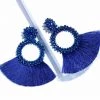 Social Butterfly Collection Royal Blue Woven Bead Detail Fan Earrings Accessories