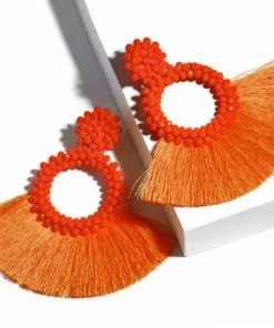 Social Butterfly Collection Multi Color Woven Bead Detail Fan Earrings