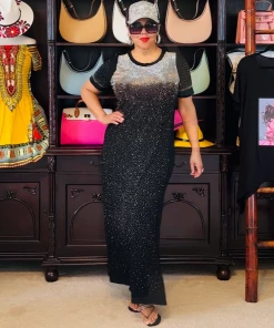 Social Butterfly Collection Black Bling T-Shirt Maxi Dress