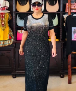 Social Butterfly Collection Black Bling T-Shirt Maxi Dress