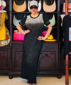 Social Butterfly Collection Black Bling T-Shirt Maxi Dress