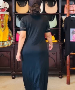 Social Butterfly Collection Black Bling T-Shirt Maxi Dress