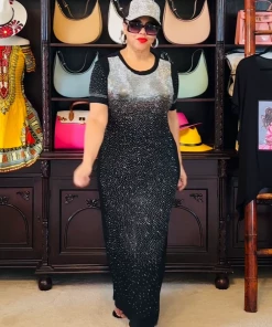 Social Butterfly Collection Black Bling T-Shirt Maxi Dress