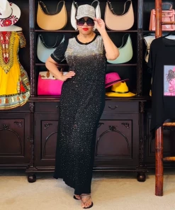 Social Butterfly Collection Black Bling T-Shirt Maxi Dress