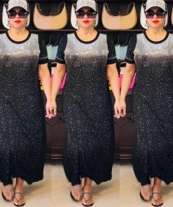 Social Butterfly Collection Black Bling T-Shirt Maxi Dress