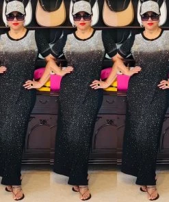 Social Butterfly Collection Black Bling T-Shirt Maxi Dress