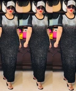 Social Butterfly Collection Black Bling T-Shirt Maxi Dress