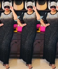 Social Butterfly Collection Black Bling T-Shirt Maxi Dress