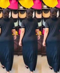 Social Butterfly Collection Black Bling T-Shirt Maxi Dress