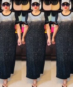 Social Butterfly Collection Black Bling T-Shirt Maxi Dress