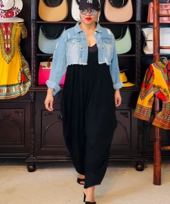 Social Butterfly Collection New Arrivals Black Scoop Neck Harem Jumpsuit