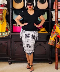 Social Butterfly Collection Newspaper Print Drawstring Skirt New Arrivals