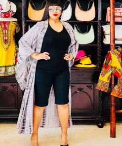 Social Butterfly Collection Grey Tie Dye Kimono Sleeve Sheer Duster