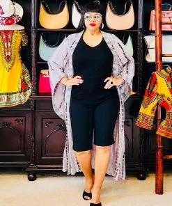 Social Butterfly Collection Grey Tie Dye Kimono Sleeve Sheer Duster