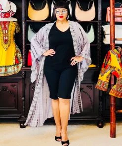 Social Butterfly Collection Grey Tie Dye Kimono Sleeve Sheer Duster