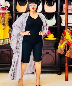 Social Butterfly Collection Grey Tie Dye Kimono Sleeve Sheer Duster